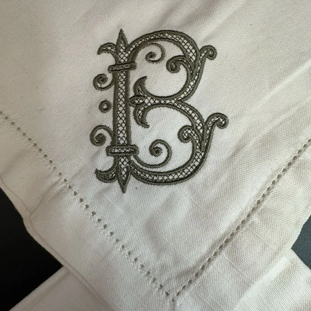 Set 2 Heavyweight Cotton Napkins Gothic Monogram B Hemstitch India 18x18